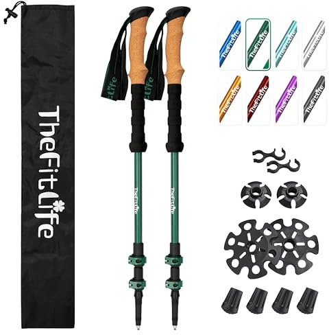 TheFitLife Trekking Poles - Lightweight 7075 Aluminum Hiking Sticks with Cork Grips, Adjustable Telescopic Design, Metal Flip Lock for Men & Women - Perfect for Hiking, Walking, Camping & Backpacking