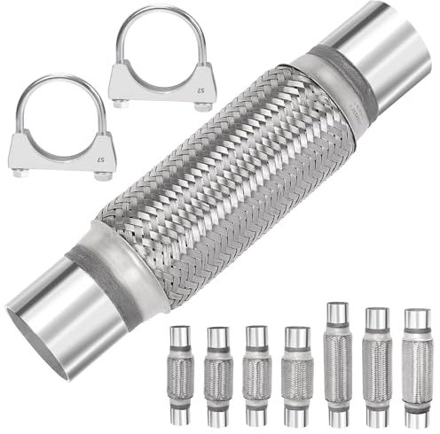 Mardatt Lot de 3 tuyaux d'échappement flexibles en acier inoxydable - Double tresse - Tube d'échappement flexible en U - Pince en U - Colliers en U - Pour bus de voitures et camions (5,2 x 8 x 30,5