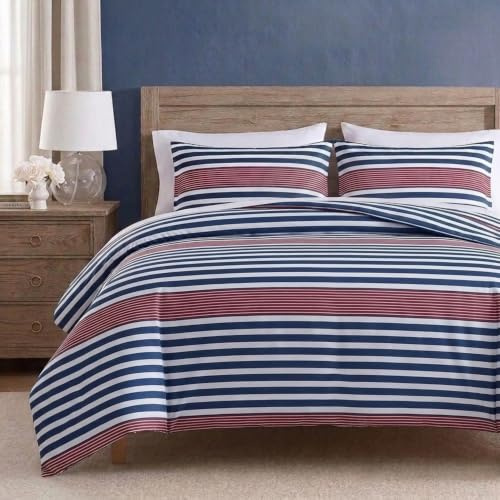 Nautica - Bettdecken-Set, weiche Wendebettwäsche mit passendem Kissenbezug, gestreifte Heimdekoration, Schlafsaal-Essentials (Kennedy Stripe Navy Blue, Twin/Twin XL)