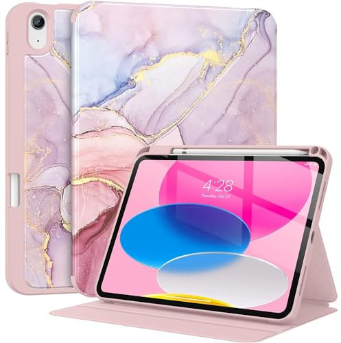 MOBISTAR Case for iPad 10th Generation Case with Pencil Holder 2022 10.9 Inch, Slim Smart Tablet Cover with Soft Flexible TPU Back, Auto Wake/Sleep iPad 10.9'' 10th Gen (Pink Marble)
