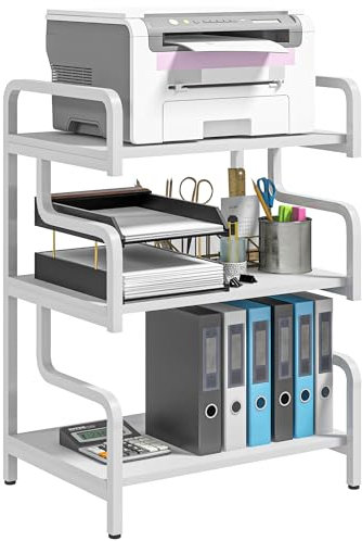 HOMCOM Supporto per Stampante a 3 Livelli, Mobile Stampante con Magazzino in Stile Industriale, Scaffale in Legno e Metallo, 55x40x77 cm, Bianco