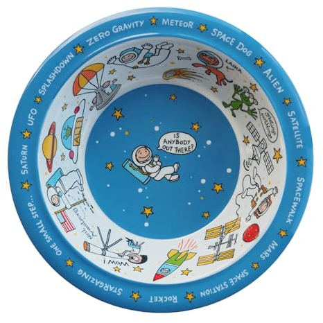 Tyrrell Katz Kids Space Printed Bowl in Blue Melamine - Dishwasher Safe Children's Dish Outdoor Dining Tableware Everyday Plate - 16.5 cm