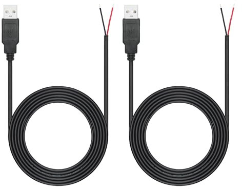 6FT USB A Male Plug 2 Pin Bare Wire, USB 2.0 A Male Pigtail Open End Power Cable, for USB Equipment Installed or DIY Replacement Maintenance Power Cable(2Pcs)