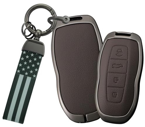 TECART Schlüsselhülle aus Leder, passend für Ford Equator 2022 2023, Schlüsselanhänger, Metall, Autoschlüsselhülle, vollständiger Schutz, 4 Tasten, Schlüsselabdeckung, Braun