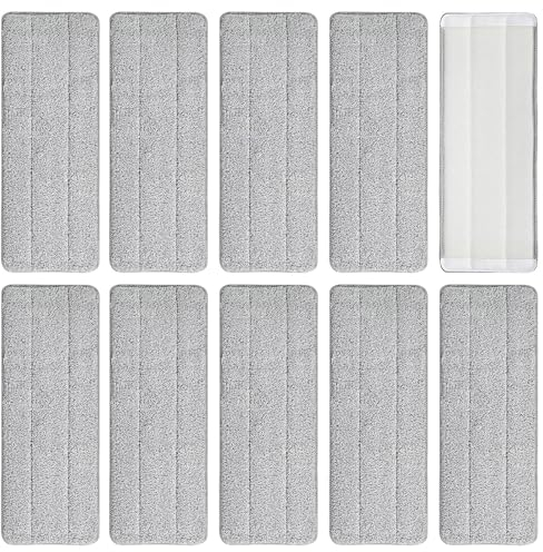 10 Microfibre Mop Pads, Washable Dry/Wet Replacement for All Spray Mops, Fit for Hardwood, Marble, Tiles, Laminate (Grey)