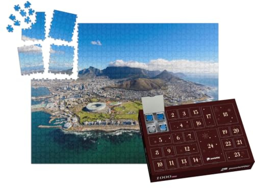 puzzleYOU: Puzzle-Adventskalender | „Blick vom Hubschrauber: Luftaufnahme von Kapstadt, Südafrika“ – aus der Puzzle-Kollektion Afrika