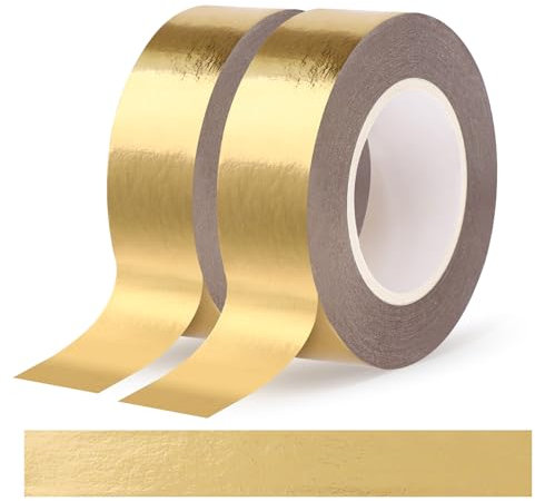 2 Rolls Gold Washi Tape, 15mm x 40m Solid Foil Washi Tape Gold Tape Self Adhesive Masking Tape No Residue for DIY Scrapbooking Craft Gift Wrapping Wall Decor (20m/Roll)