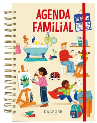 DRAEGER PARIS - 2025 family diary 18x25 cm - L'Organise Tout - 16 months (Sept 2024 to Dec 2025) - Hard cover - Elastic closure - 1 week on 2 pages - FSC® certified paper - Vegetable-based inks