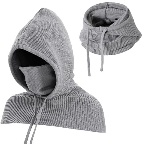 TAGVO Winter Strickmütze und Schal, 3-in-1 Kapuzenschal, Einteilige Sturmhaube, Verstellbarer Winddichter Gesichts- und Nackenwärmer, Schals für Herren und Damen im Freien