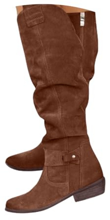 ticticlily Stivali Donna Invernali Stivaletti Lunghi in Pelle Scamosciata Caldi Stivali da Cowboy al Ginocchio Stivali con Cerniera Stivali Western con Tacco Basso