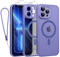 Phoona Cover Magnetica per iPhone 13 Pro 6,1 con Cordino e 2 Pellicole in Vetro Temperato, Compatibile con Magsafe, Custodia Traslucida Opaca Resistente Antiurto Sottile Protettiva Case, Lilla