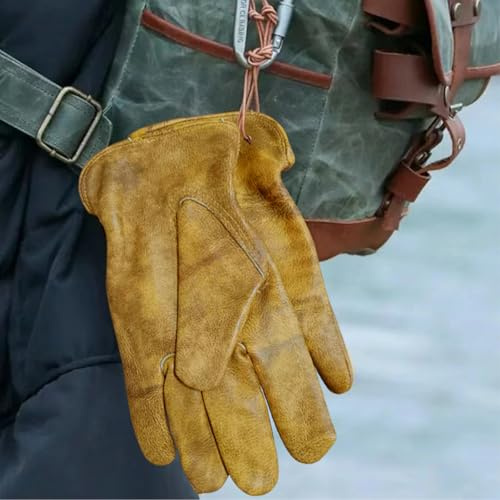 OLSON DEEPAK Guantes de cuero de vaca para hombres y mujeres, marrón moterbike Guantes de cuero, guantes de trabajo de jardín, guantes de trabajo al aire libre Camping cuero (Retro Bronce, XXL)