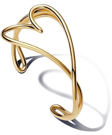 PANDORA Essence Organisch Geformtes Herz Armreif aus Sterling Silber mit vergoldeter Metalllegierung, Größe: 17cm, 563808C00-1