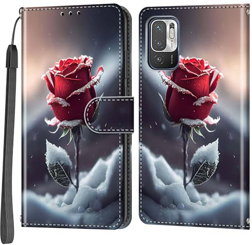 Salanheo Coque pour Xiaomi Redmi Note 10 5G, Roses | Housse en Cuir PU, Etui à Rabat, Pochette de Antichoc Portefeuille,Fentes Cartes, Fonction Stand Housse