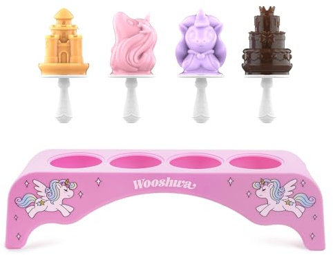 Wooshwa Moule A Glace, Batonnet Glace Bebe, Mini Moule à sucette Glacée Licorne pour enfants, Silicone Alimentaire avec Bâtonnets en Plastique, Sans BPA, 4 Pièces, Rose (Licorne)