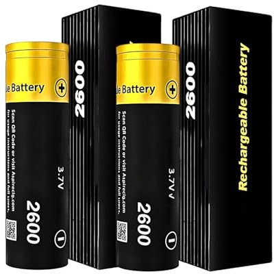 Aspire 2600mAh 20A Rechargeable Battery, Flat Top Design, High Performance, 3.7V Alkaline, Long Lasting, Vape Starter Kit, Pack of 2