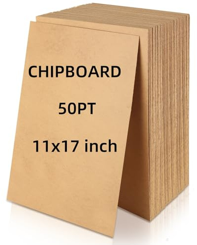50Pcs Chipboard Sheets, 11 x 17 Inch - 50pt (Point) Chip Board, Binders Board, Heavy Duty Chip Board for Crafts, Packing, Shipping Insert, Mailing, Scrapbooking