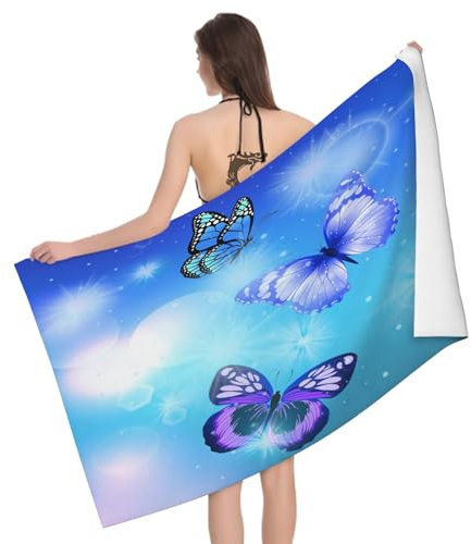Leichong Telo Mare Microfibra 80x160 cm Farfalla Viola, Telo da Bagno in 3D Motivo Astratto Asciugamano da Spiaggia da Asciugatura Rapida Assorbente per Palestra, Yoga
