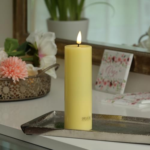 MARELIDA LED Kerze Echtwachs Deluxe Homeart Stumpenkerze mit realistischer 3D Flamme mit Wachsspiegel gelb Indoor (D: 5cm - H: 15cm)