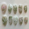 SXVME Handmade Press on Nails Almond Medium with 3D Tulip Flowers Design French False Nails Set Pearl Gold Line Full Cover Glossy Gel Stick on Nails for Women Finger Decoration 24 Pcs