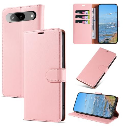 KKEIKO Coque pour Google Pixel 8A 5G, Antichoc Magnetique Étui à Rabat avec RFID Blocage, Portefeuille Housse en Cuir PU Coque pour Google Pixel 8A 5G, Rose