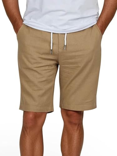riverso Leinen Shorts Herren Sommer Regular Fit RIVOliver Kurze Hosen | Bermuda Knielang Einfarbig Weiß Blau Navy Beige Schwarz Grün S M L XL XXL 3XL 4XL 5XL