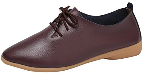 Zapatos de vestir de cuero para mujer, mocasines planos con cordones, parte superior puntiaguda, ligeros, cómodos, suela suave, parte superior baja, zapatos Oxford formales de negocios, café, 40 EU