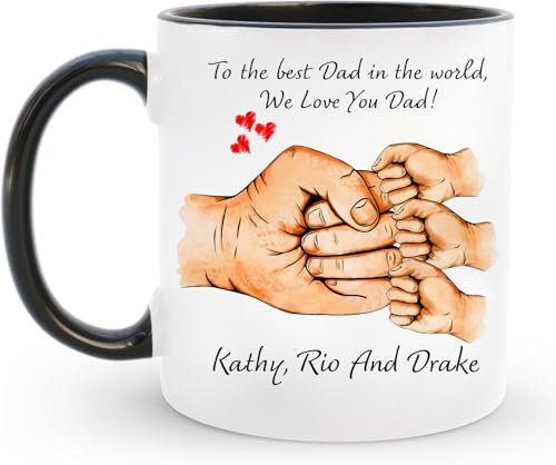 EKAM Personalised Daddy's Team Fist Bump Mug - Fathers Day, Dad Coffee Mug, 11oz Coffee Cup Present for Dad - Gift Cup Father's Day Daddy Grandad Grandpa - Tea Mug