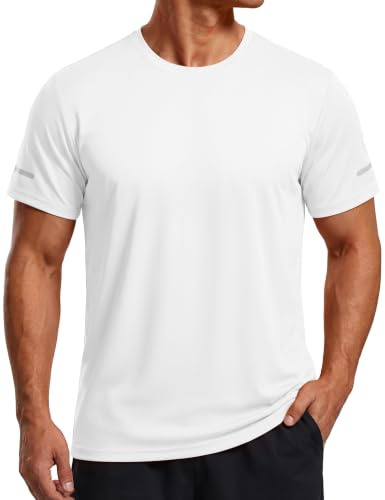 TACVASEN Chemise UV pour hommes, T-shirts de sport respirants, chemise fonctionnelle, Blanc (01), L