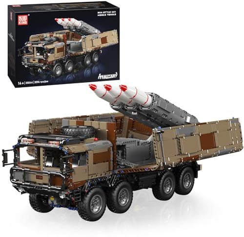 Mould King 20044 Technik Ferngesteuerter Panzer Klemmbausteine Militär Tank Bausteine Spielzeug mit 3 Raketen Raketenstartfahrzeug für Militärfans und Liebhaber(3594 Teile)