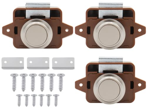 Hitopin 3PCS Bouton Poussoir Loquet, Serrure de Meuble Fermoir, Bouton Poussoir Serrure, Sans Clé, pour Porte de Camping Car, Van, Caravane, Placard, Tiroir, Porte