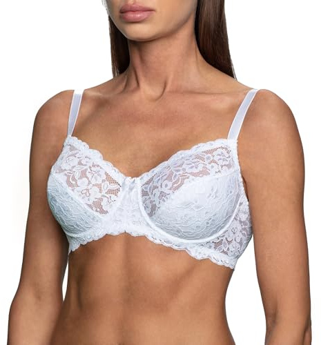frugue Soutien Gorge avec Armature en Dentelle sans Rembourrage Minimiseur Femme Blanc FR 95D