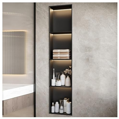 LaYiQimn Niche de Douche, Niches murales en Acier Inoxydable, niches de Douche encastrées avec éclairage LED, étagère de Rangement étanche pour Salle de Bain, sans carrelage (Noir 120 x 28 x 12,5 cm)