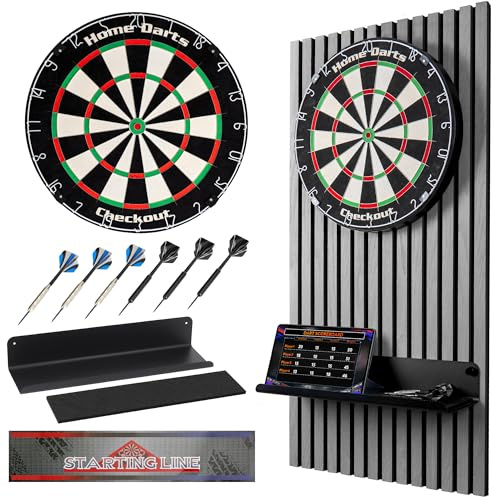 HOME LOVE® Dartscheibe Steeldart mit Dart Wandschutz & Ablage – Premium Sisal Dartboard Set mit 6 Steel-Darts & schalldämmender Rückwand – Steeldartscheibe Geschenk für Dart-Fans