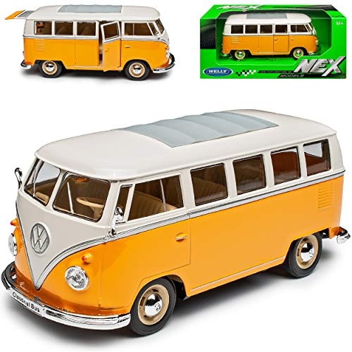 Generisch Volkwagen T1 Gelb Orange Weiss Samba Bully Bus 1950-1967 1/24 Welly Modell Auto