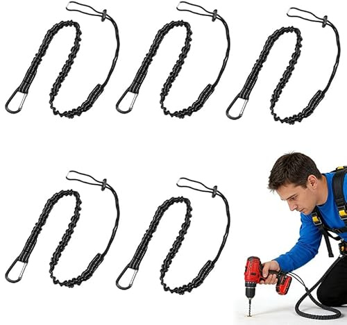5 Pcs Tool Lanyard with Spring Carabiner and Adjustable Loop,90-130cm Length Maximum Weight Limit 10KG / 22lb,Safety Tool Tether,Tool Lanyard for Working at Height Fall Protection Scaffold Tools