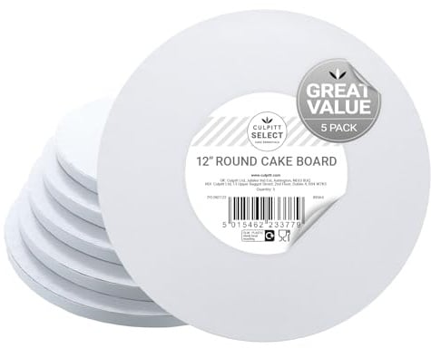 Culpitt Select 12 White Cake Boards, Round, 12mm Thick Lightweight Cake Plate for Celebration Cakes, Birthday Treats, Cupcakes, and More! Strong, 10 Inch, Pack of 5