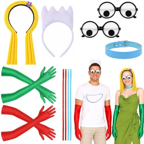 JcHrmers 11 Pcs Halloween Fork Knife Costume Funny Couples Costume Set with Googly Eyes Gloves Headband Twisting Stick Collar for Adult Halloween Cosplay Accessories Party Dress Up