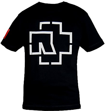 Rammstein Herren T-Shirt Logo Offizielles Band Merchandise Fan Shirt schwarz mit mehrfarbigem Front und Seiten Print (L, Schwarz)