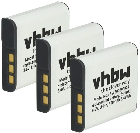 vhbw 3x batteria compatibile con Sony Cybershot DSC-H50, DSC-H55, DSC-H70, DSC-H3, DSC-H7, DSC-H9, DSC-H20 fotocamera (950mAh, 3,6V, Li-Ion)