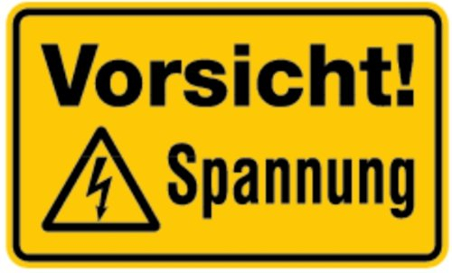 LEMAX® Warnschild, Vorsicht! Spannung Kunststoff Gelb Aufdruckfarbe: Schwarz 70x30mm