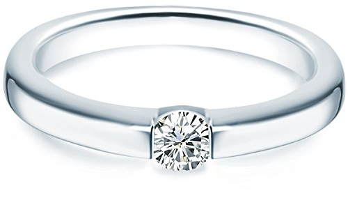 Trilani Damen-Ring/Verlobungsring/Spannring Sterling Silber rhodiniert Zirkonia weiß