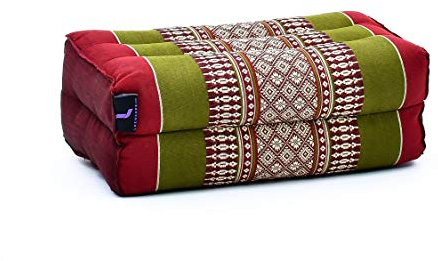 LEEWADEE Piccolo Blocco per Yoga: Cuscino da Pilates Rettangolare e Strumento da Meditazione, Cuscino da Terra in kapok Naturale, 35 x 18 x 12 cm, Verde Rosso