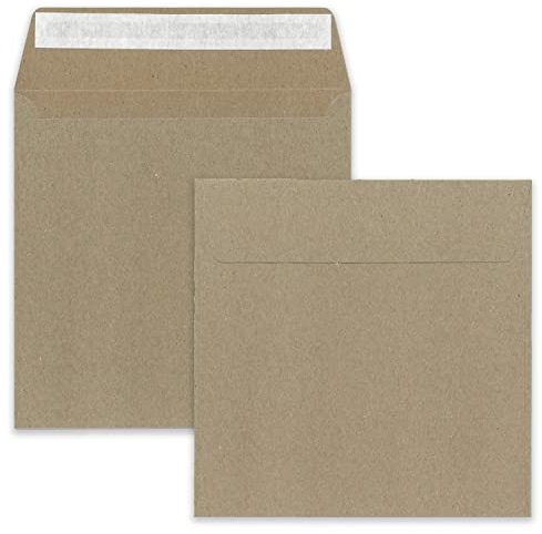 100x Brief-Umschläge, Recycling - Naturfarbe braun - Quadratisch 160 x 160 mm - 140 gr - nachhaltige Kuverts