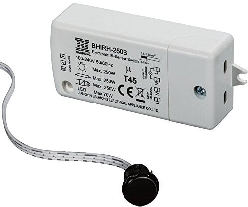 Inside Cabinet Switch -HoneyFly Infrared Sensor Switch Used Inside Cabinet(Open Door,Light on/Close Door,Light Off),Light Switch 250W(Max.70W for LEDs),100-240v 6.56ft Cable,5-10CM Detection Range CE