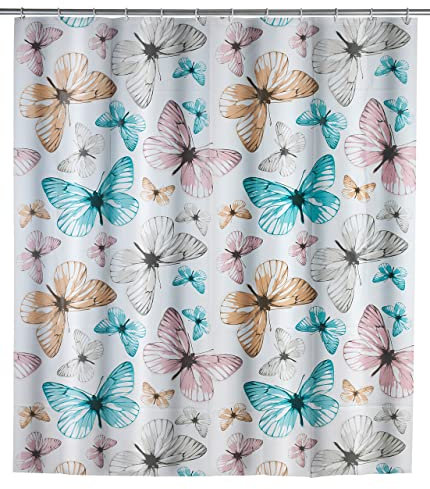 WENKO Rideau de Douche Butterfly - imperméable à l'eau, Polyéthylène, 180 x 200 cm, Multicolore