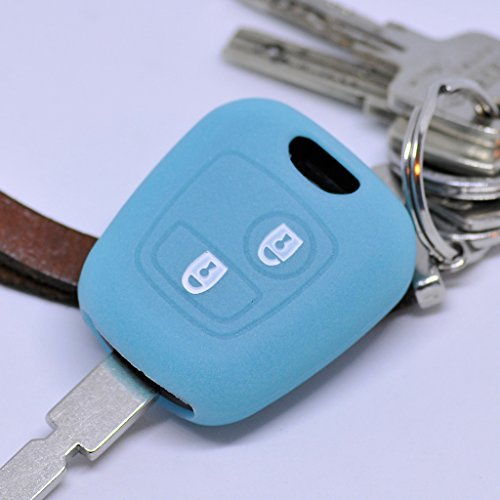 Soft Case Schutz Hülle Auto Schlüssel für Citroen Berlingo C1 C2 C3 Toyota Aygo Peugeot Partner 107 206 SW CC 406 307 Remote/Farbe: Fluoreszierend Blau (leuchtet im Dunkeln!)