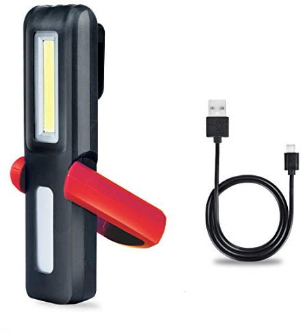 HTBAKOI Lampada Portatile LED Ricaricabile Officina, Lampada da Lavoro Ricaricabile Torcia Auto Luce USB Doppia Illuminazione LED+COB con Base Magnetica e 360 ° Gancio per Garage e Emergenza Rosso