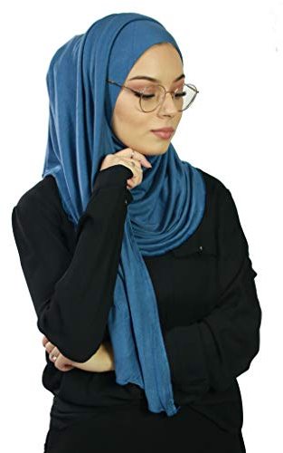 Hijab Schlupfschal mit Öffnungen für die Brille für muslimische Frauen, verhüllt, islamischer Schal, Slip-on Schleier, HE500, Jeans-Blau, One size