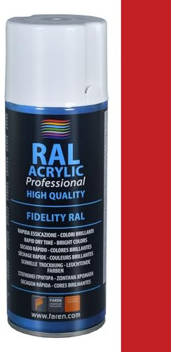 FAREN RAL ACRYLIC, Vernice spray Acrilica 100%, Smalto FIDELITY RAL, Colori Brillanti a Rapida Essiccazione, 400ml (RAL 3020 ROSSO TRAFFICO)(1pz)